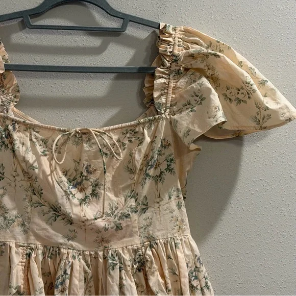 SELKIE Anthropologie NWT Medium Romantic Floral Mini Dress Ruched Spring Summer - Picture 6 of 10
